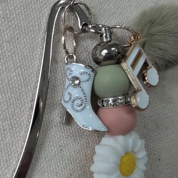 Country Western Cowboy Boot Floral Charm Metal  Bookmark with Music Note - Picture 5 of 7